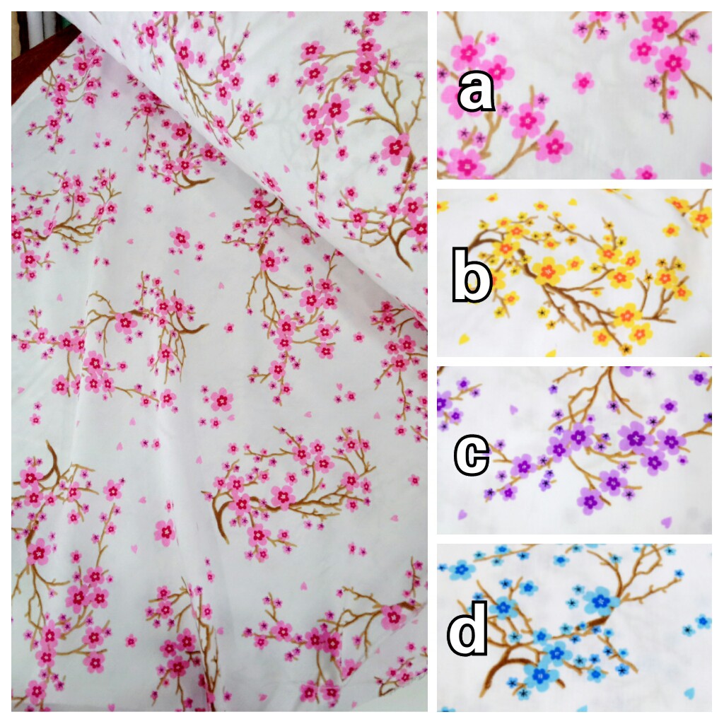 Bahan Katun Lembut motif Bunga Sakura | Kain Katun