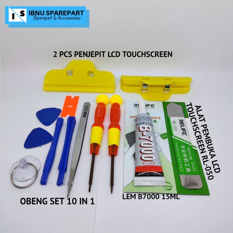 OBENG SET HP 10 IN 1 + PENJEPIT LCD + LEM B7000 15ML + PEMBUKA LCD TOUCHSCREEN RL-050 OPENING TOOLS SERVIS HP