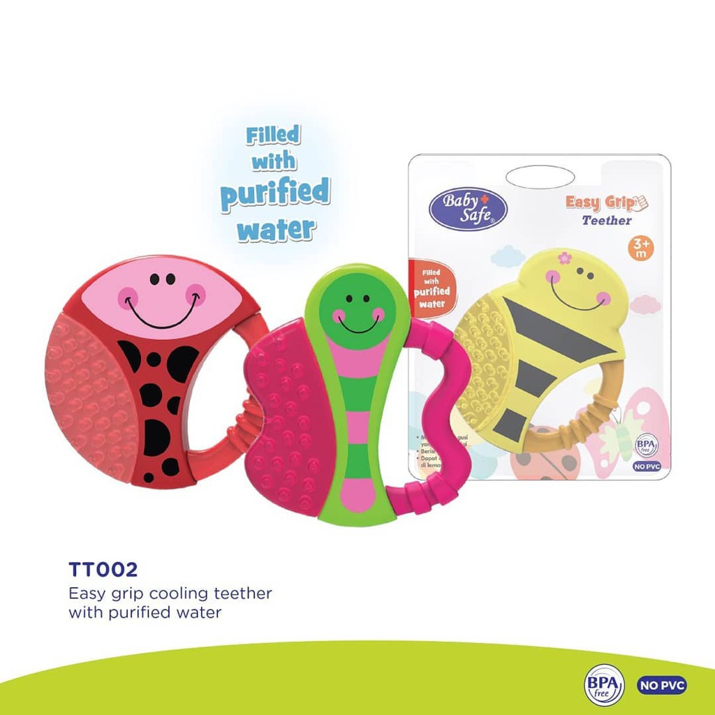 Baby Safe Teether Mainan Gigitan Bayi Easy Grip Rubber Cooling Teether With Purified Water