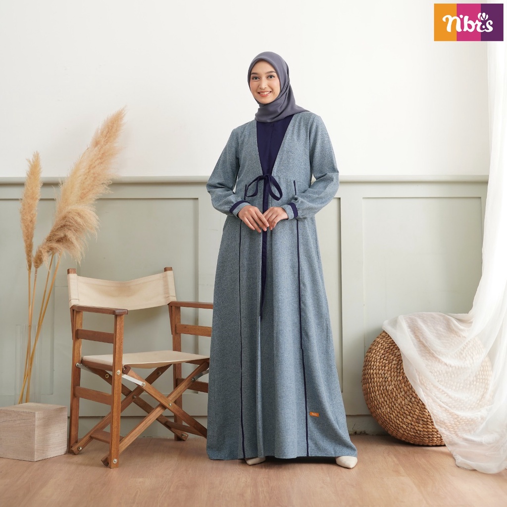 Nibras Gamis NB B80 Bahan Atreo Mix Toyobo Dress Polos simpel Muslimah Gamis Combinasi pita