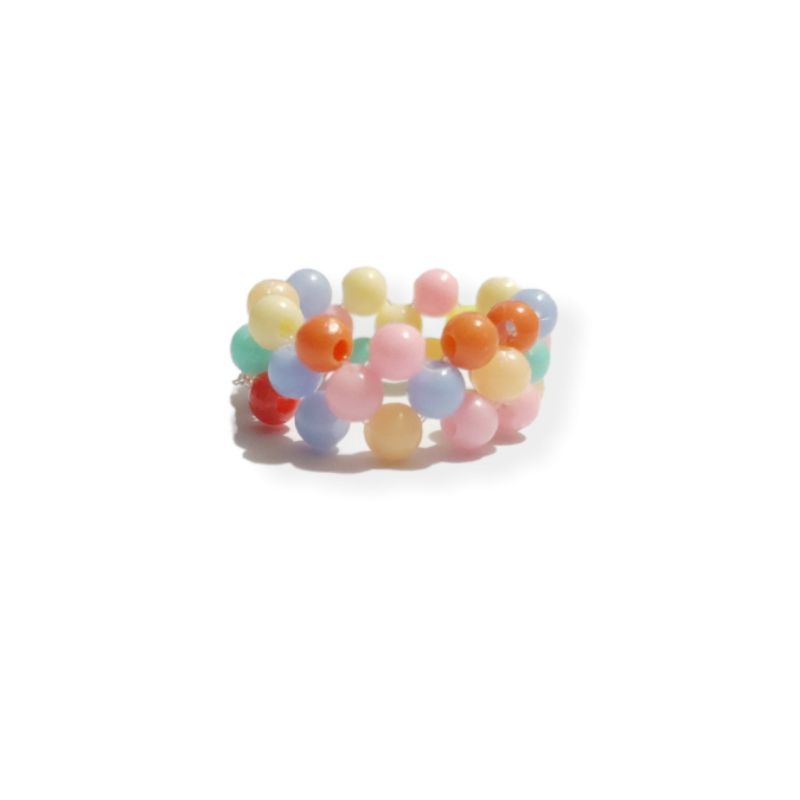 Crown Beads Ring Pastel Colorful Rainbow Cincin Mote Anyam