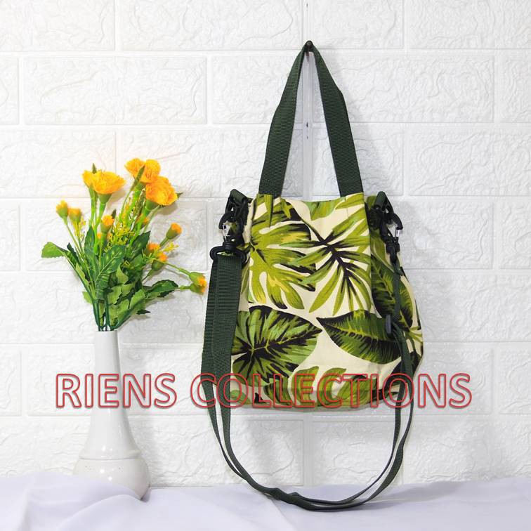 RIENS COLLECTIONS. SLING BAG TAS SELEMPANG KANVAS MOTIF  ADENIA HIJAU SBC02081