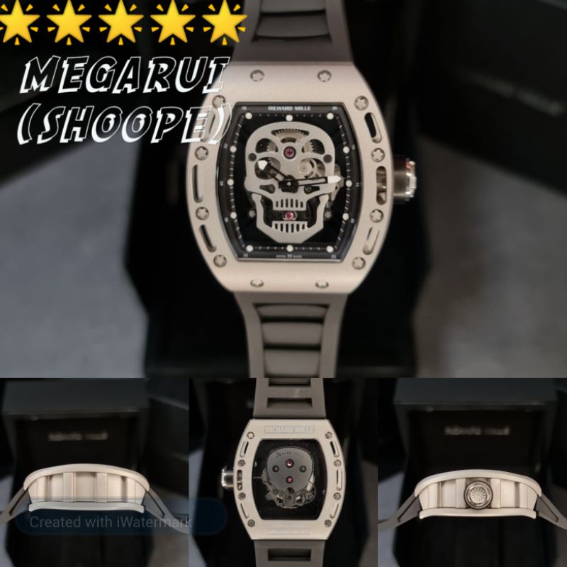 JAM TANGAN COWOK RICHARD MILE RM 52 SKULL SILVER BLACK AUTOMETIC SWISS ETA