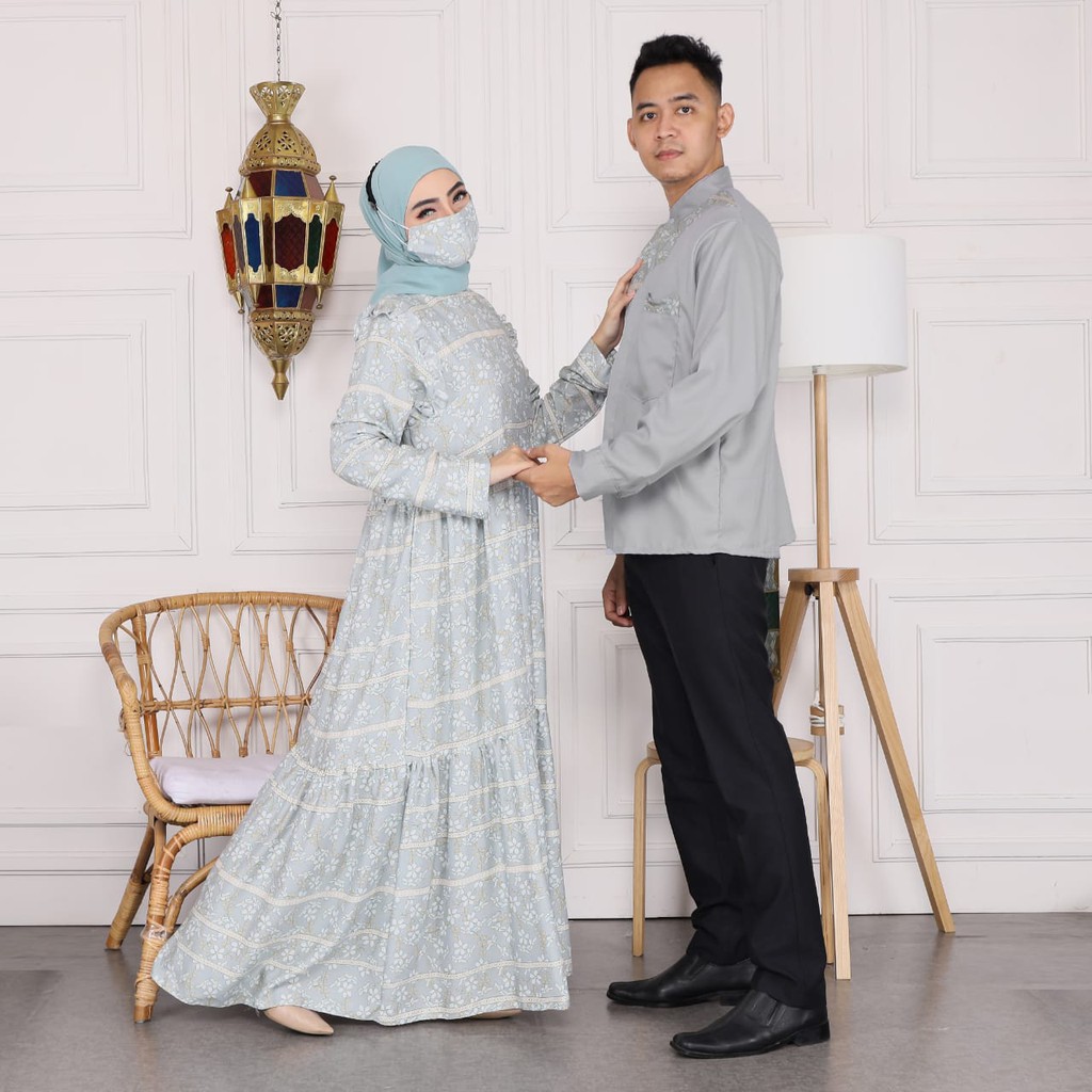 D18 Couple fitri +masker bhn katun rayon import ld110 pjg 140 lebar rok 3meter seting belkan