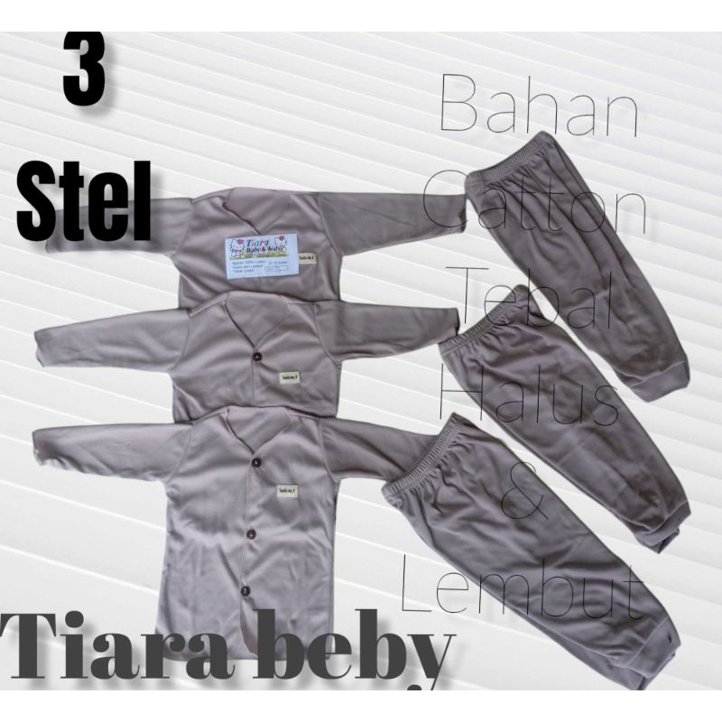 [COD] 3 STEL SETELAN POLOS PANJANG BAYI NEWBORN 0-12 BULAN ABU PINK