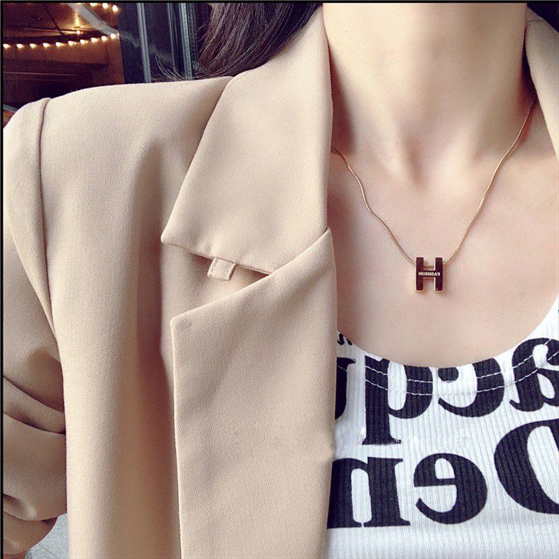 GG kalung Aksen Fashion H Rantai Belut Rose gold Titanium#KL-136H