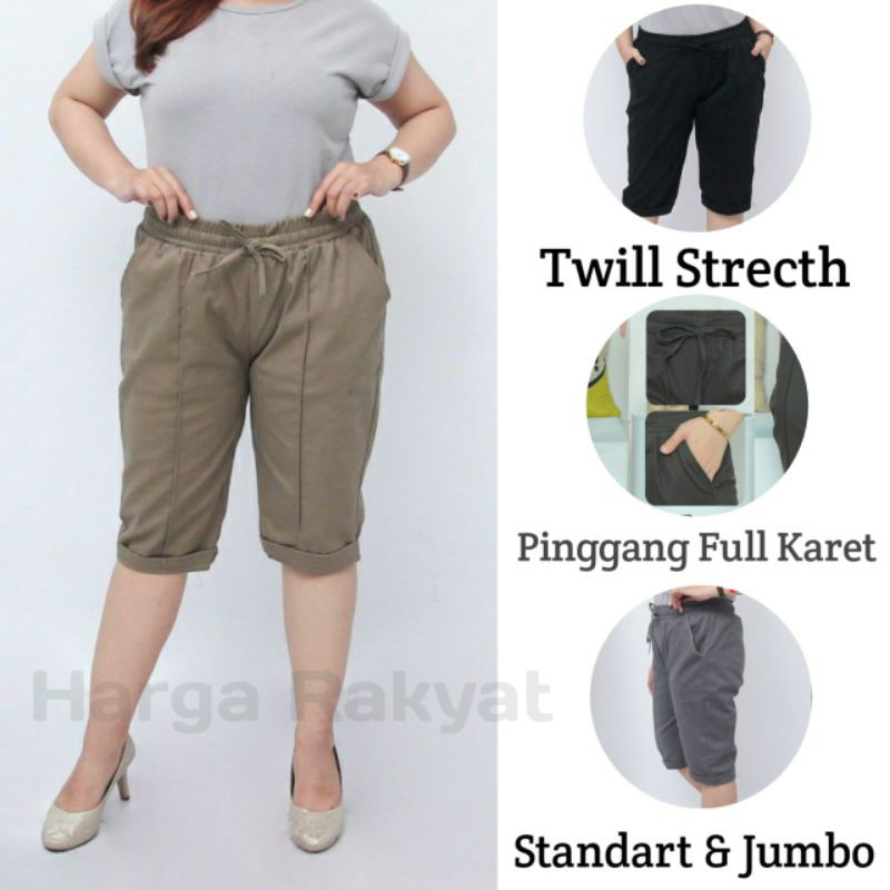 POPPY PANTS TWILL COMBED CELANA PENDEK WANITA 7/8 JUMBO DAN STANDART