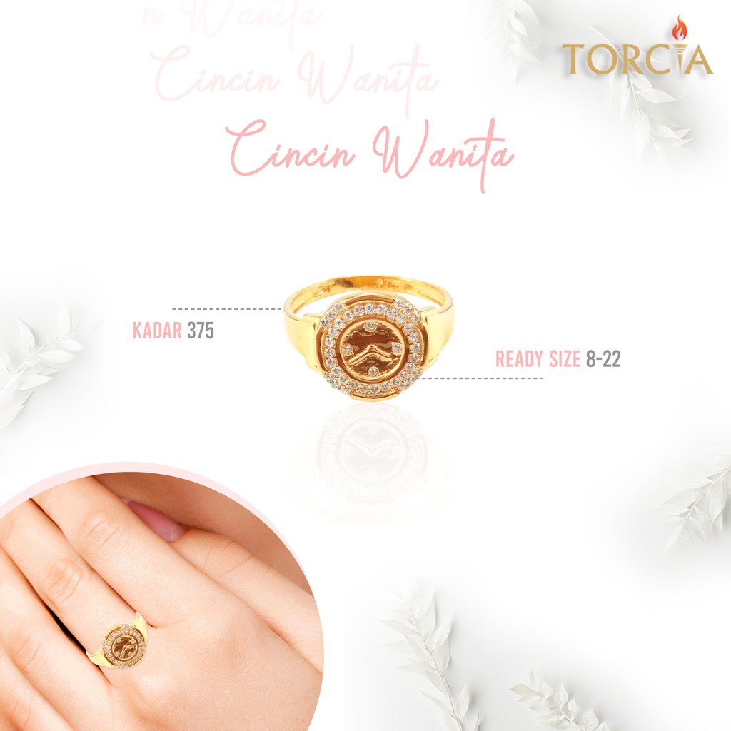 Cincin Wanita Emas Asli Bentuk Jam Kadar 375 Torcia Gold