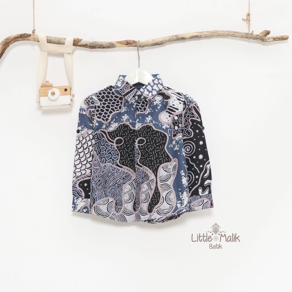 READY STOCK Kemeja Batik Anak / Ayah Lengan Panjang By Little Malik Batik,  Warna Biru