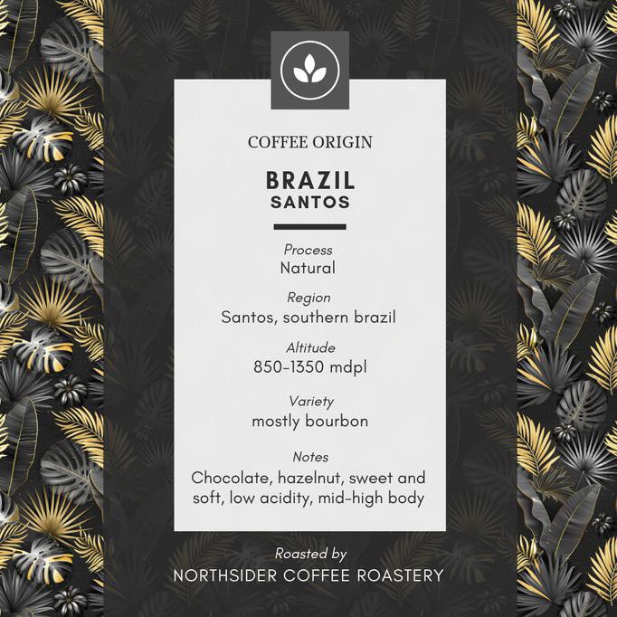 

BIJI KOPI ARABIKA BRAZIL SANTOS NATURAL - 200GR NORTHSIDER COFFEE - BIJI KOPI