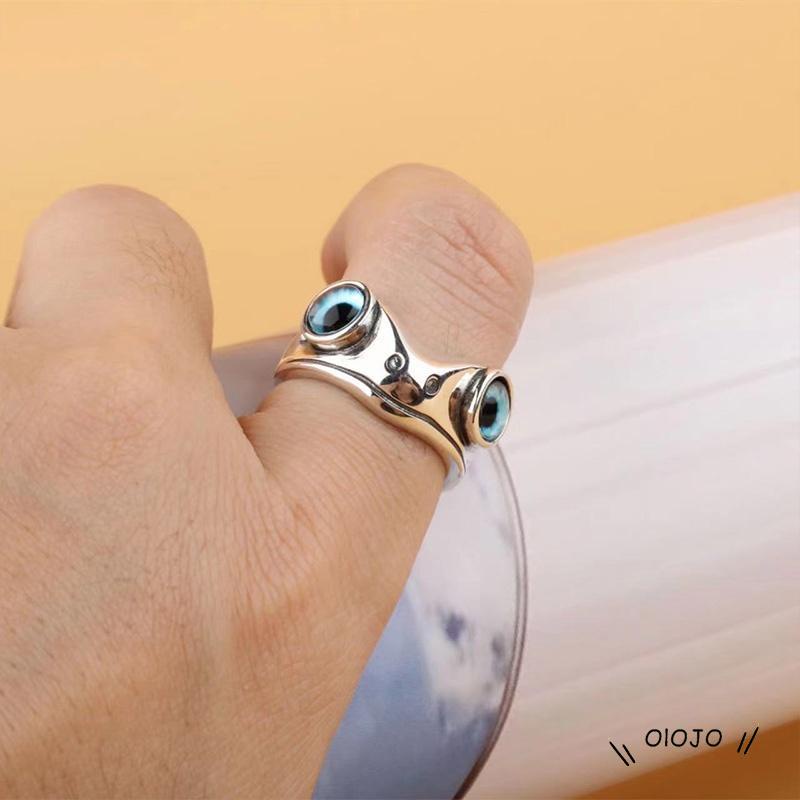 Cincin Model Mata Iblis Katak Biru Tiga Dimensi Terbuka Untuk Pria Dan Wanita ol2