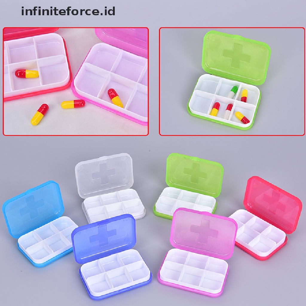 (Infiniteforce.Id) Kotak Penyimpanan Obat / Pil 6 Slot Portable Untuk Travel