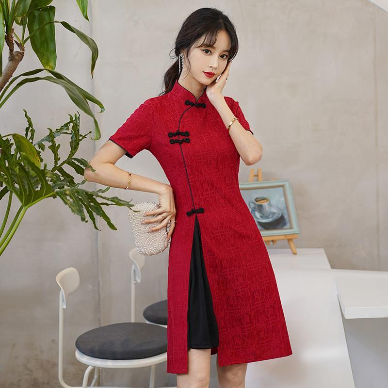 Ethnic style improved cheongsam summer 2021 new large women's dress retro thin commuter red dress