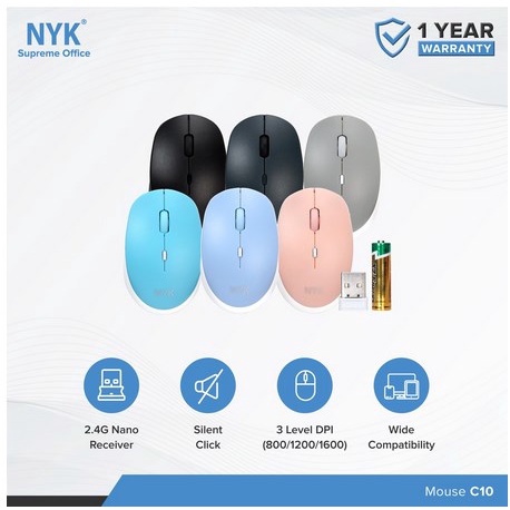 ITSTORE Optical Mouse Wireless Silent Click NYK C10 C-10 2,4Ghz 3 Level DPI 1200 1600 free batre baterai