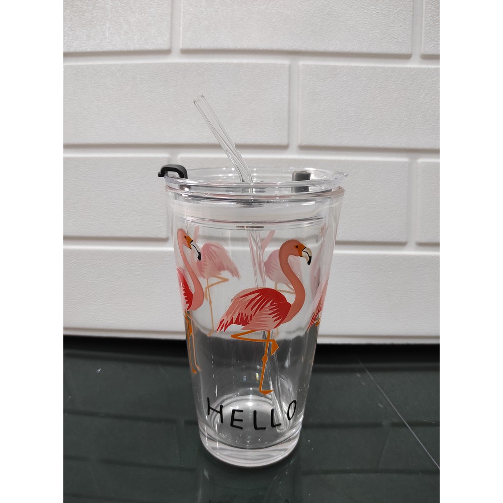 Tumbler Kaca Motif Animal Lifestyle Recipe + Sedotan Glass Ware 450ml H482