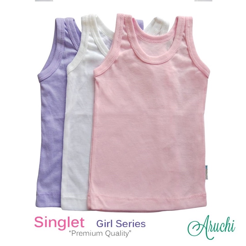 3 pcs VELVET JUNIOR / ARUCHI Singlet Polos / Warna Boy Girl - Kaos Dalam Bayi Lengan Kutung Halus Lembut Murah SNI