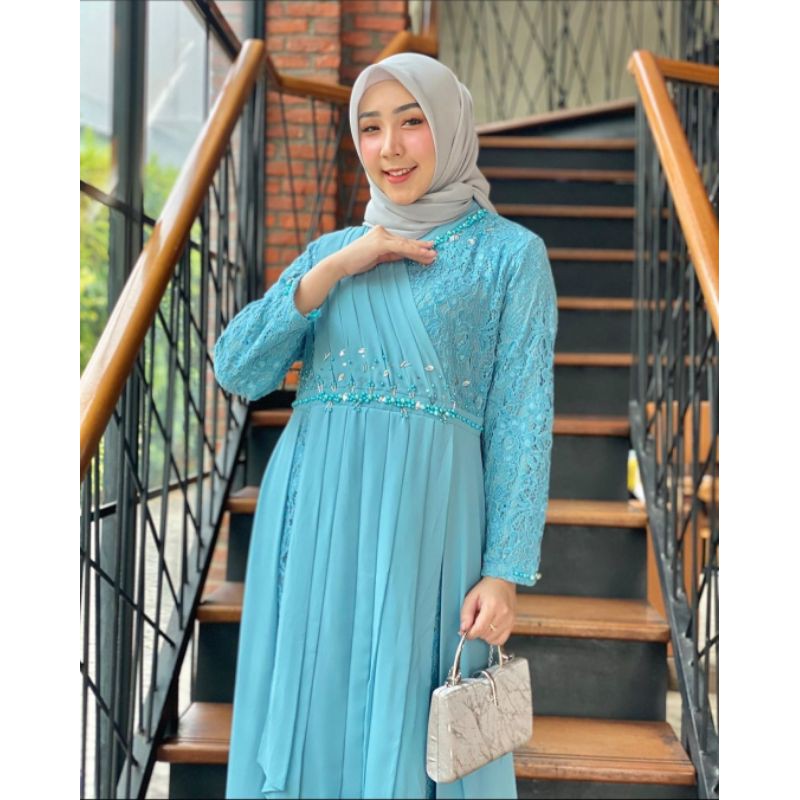 Gamis Dress Pesta Nayla mate Brokat Bludru mix Ceruty