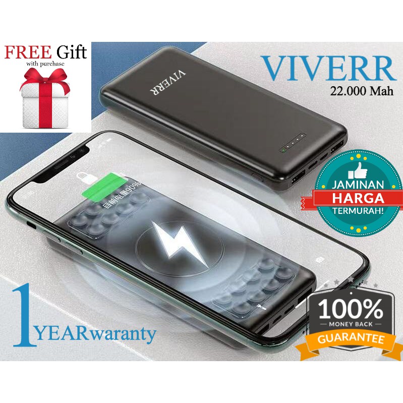 VIVERR WERELESS CHARGING  Powerbank Viverr 22.000 Mah Dual Usb With Wereless Charging garansi 1 tahu