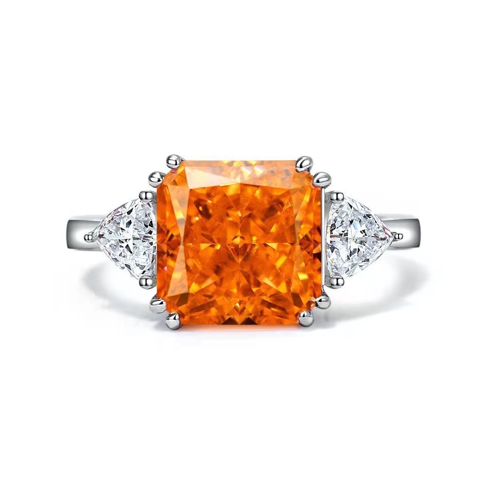 New product simple square orange zircon triangle ring European and American hand jewelry