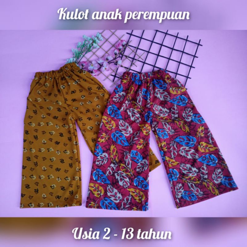 Celana Kulot Anak Perempuan Motif Random Ukuran S - XXL Usia 2 - 13Thn