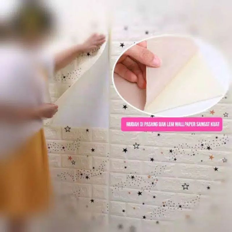 Wallpaper Dinding Wallpaper 3D Foam Bata Putih Motif Tempel