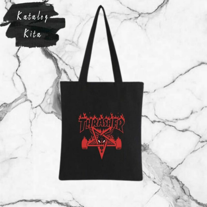 tote bag THRASHER / tote bag resleting / tote bag pria / tote bag wanita / tas tote bag DISTRO / tot