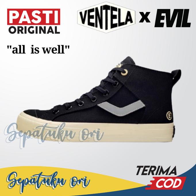 Sepatu Ventela x Evil x Papa Gading All is Well High Black Original