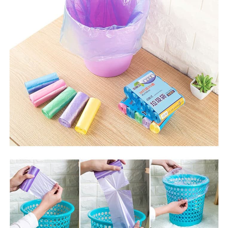 KANTONG SAMPAH KRESEK PLASTIK  SERBAGUNA GULUNG ROLL 15 LEMBAR Ukuran 45x50cm Dengan Tali Pengikat