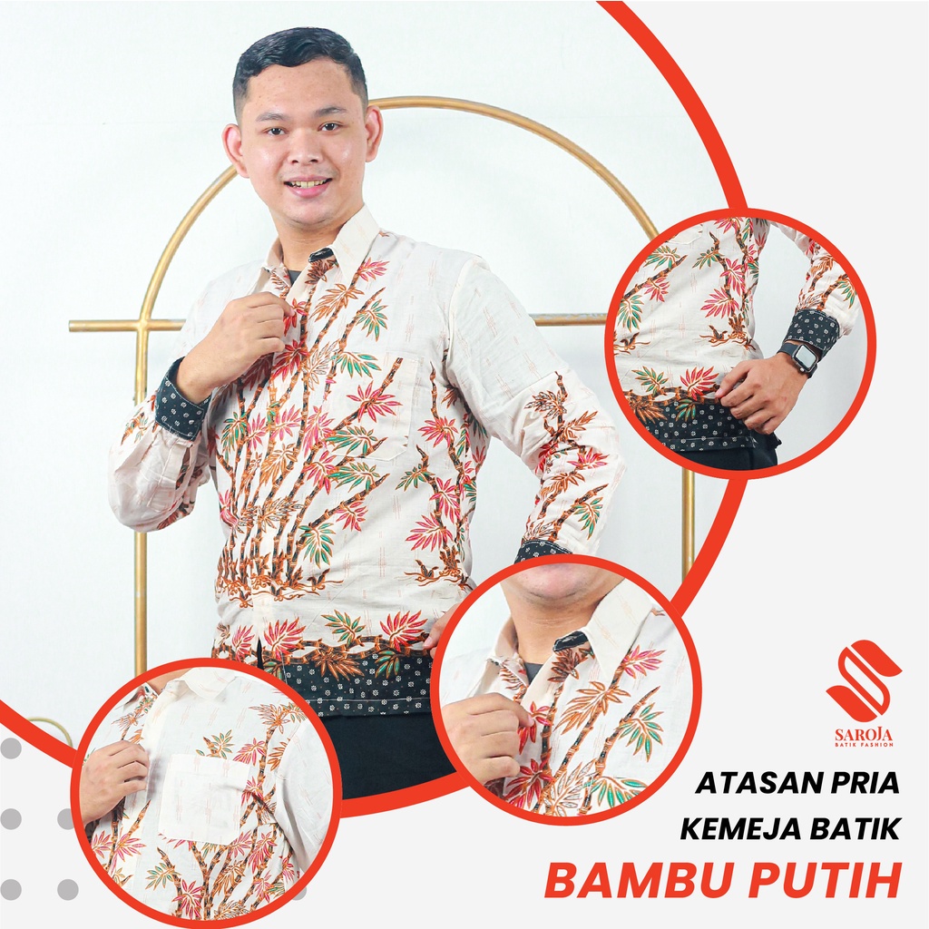 Saroja (483) Kemeja Batik Pria - Motif Bambu Putih