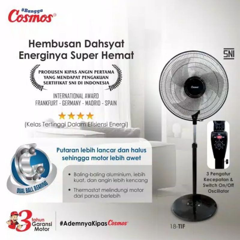 Kipas Angin Besi Tornado Cosmos 18 inch 18-TIF / Stand Fan/ Kipas Angin Berdiri Cosmos