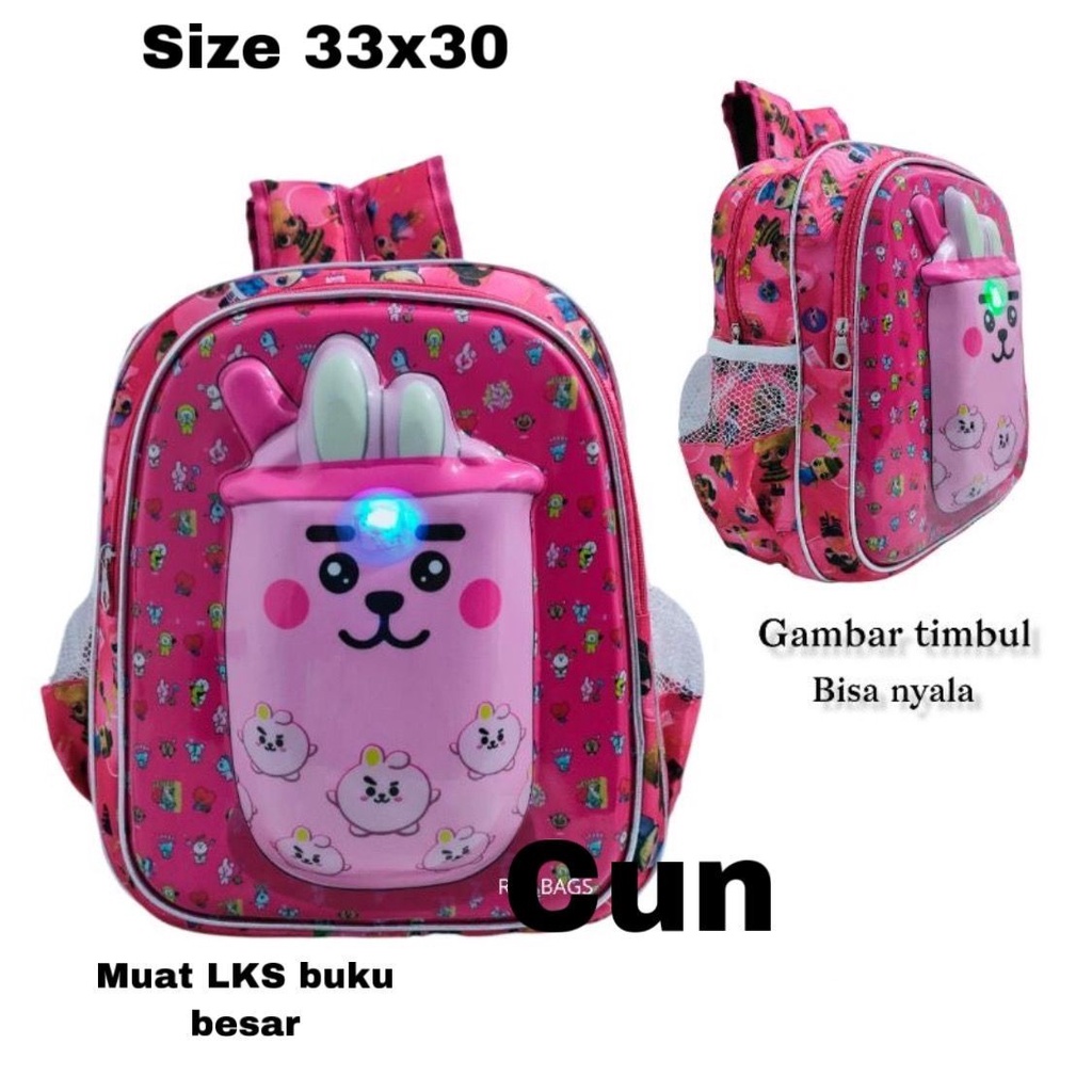 Tas Boba Ransel Lampu nyala LED anak paud timbul 3D mika unicorn kitty bts kuda pony frozen