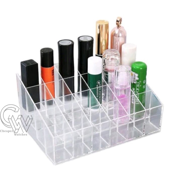 Cheaper-Rak Lipstick Kosmetik Acrylic 24 Slot Organizer Akrilik Tempat Penyimpanan