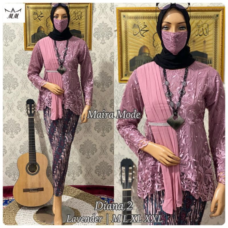 Setelan Blouse Amalia Selendang modern-Kebaya Modern-Aurora Selendang-Kebaya Kekinian-Kebaya Wisuda-Kebaya Lamaran-Kebaya Pesta-Kebaya Selendang Ceruty-Free Masker-Lavender