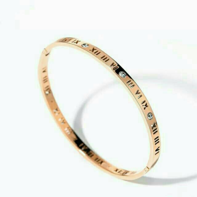 Gelang Titanium Lapis Emas 18K Model Angka Romawi #GB-112