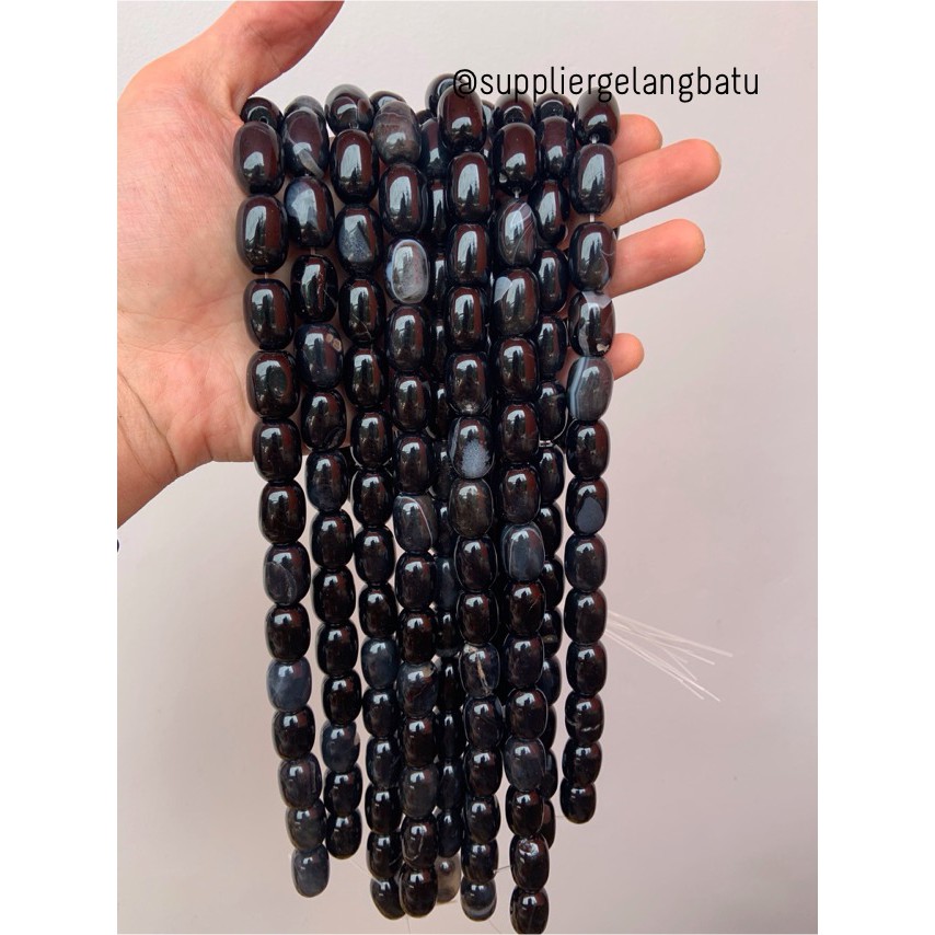 batu alam Penden tabung black onyx 2 x 1,5 cm akik obsidian hitam