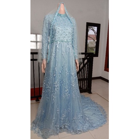 Jasa Jahit Wedding Dress Modern Payet Tabur Bunga Organza Full Dada Tangan