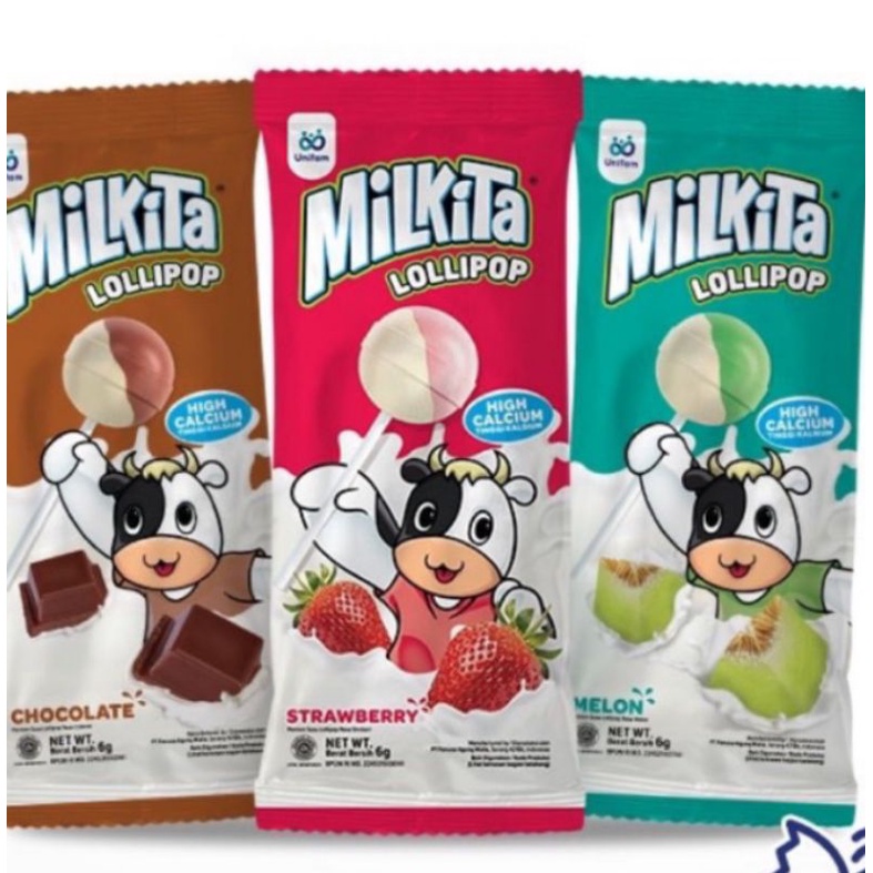 MILKITA Permen Lollipop Assorted Varian Rasa Coklat Stroberi Melon