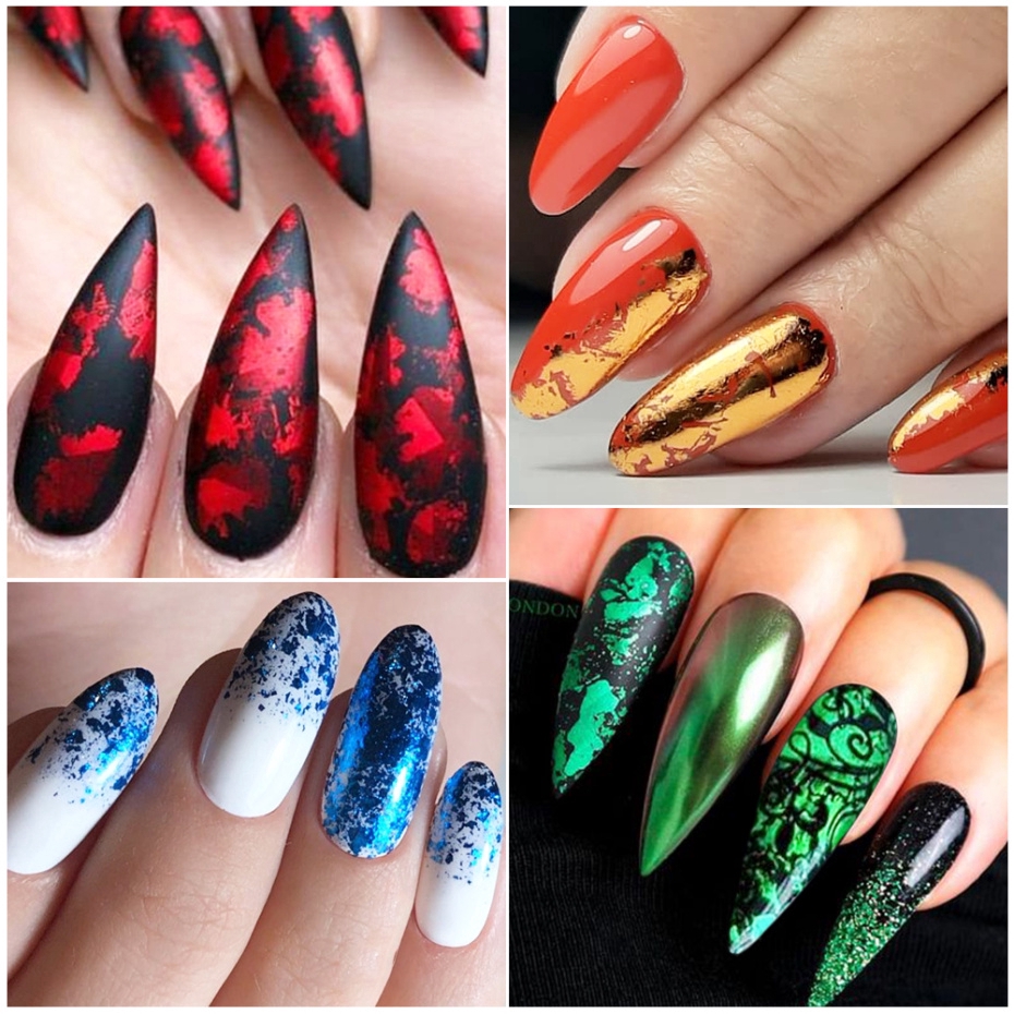 14 Lembar/Set Stiker Kuku Foil Holografik Motif Bintang Efek Cermin Transfer Air Untuk Dekorasi Manicure/Nail Art