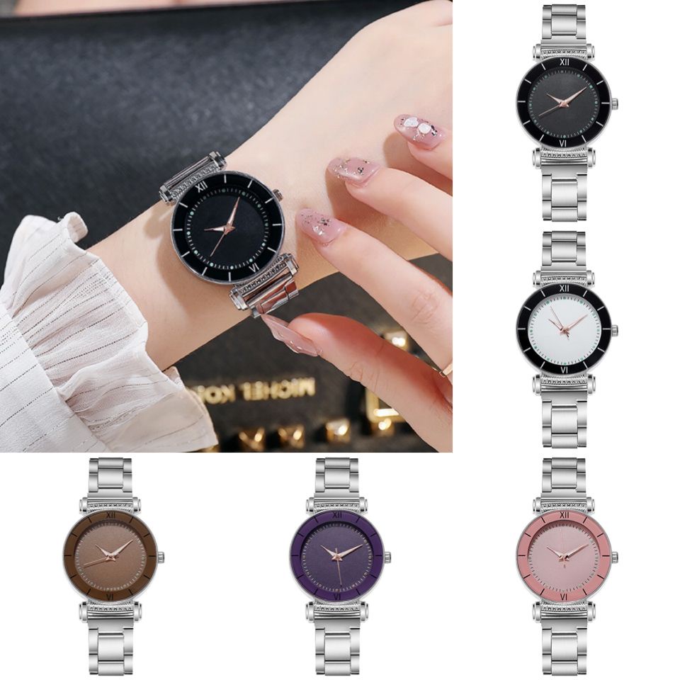 PA Jam Tangan Wanita Analog Quartz Casual Fashion Strap Rantai SILVER Stainless Steel Import Couple Pria JF092