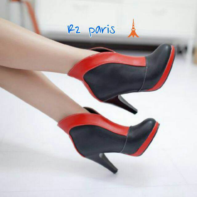High Heels Boots Onela Hitam-merah