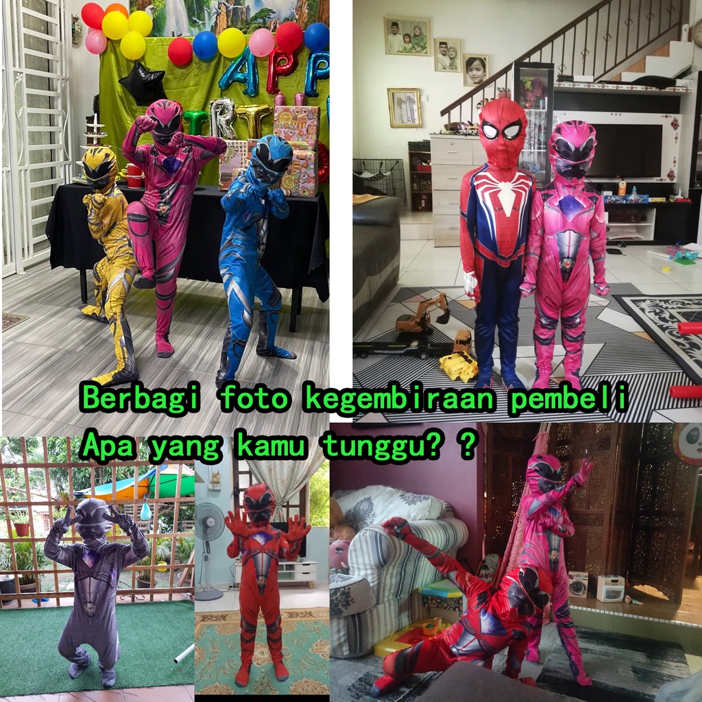 Halloween Cosplay Power Rangers Kostum Celana Ketat Cocok untuk Anak-anak