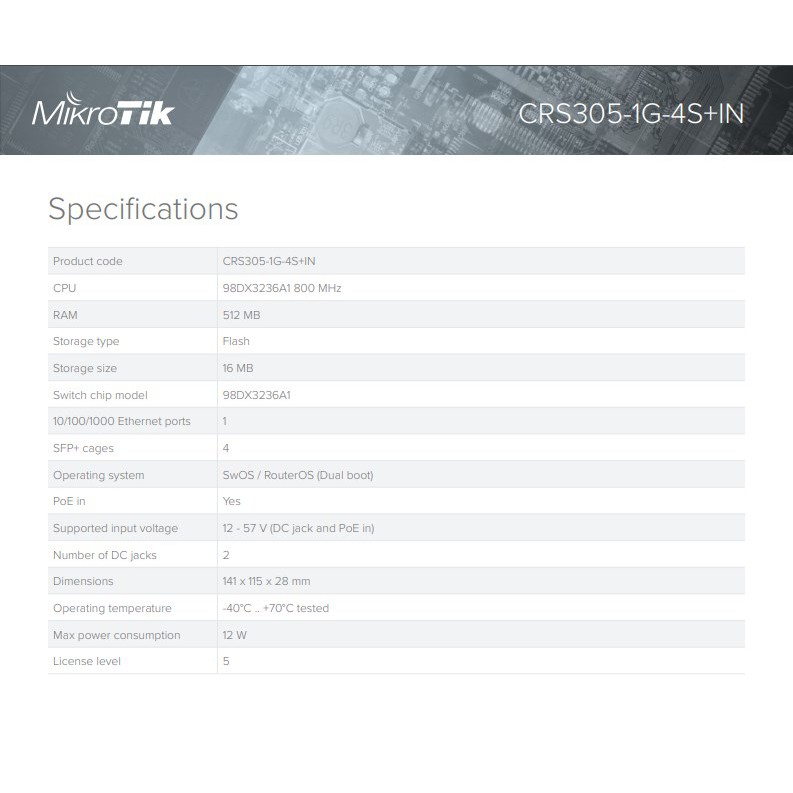 MikroTik CRS 305 1G 4S+ IN CRS305-1G-4S+IN