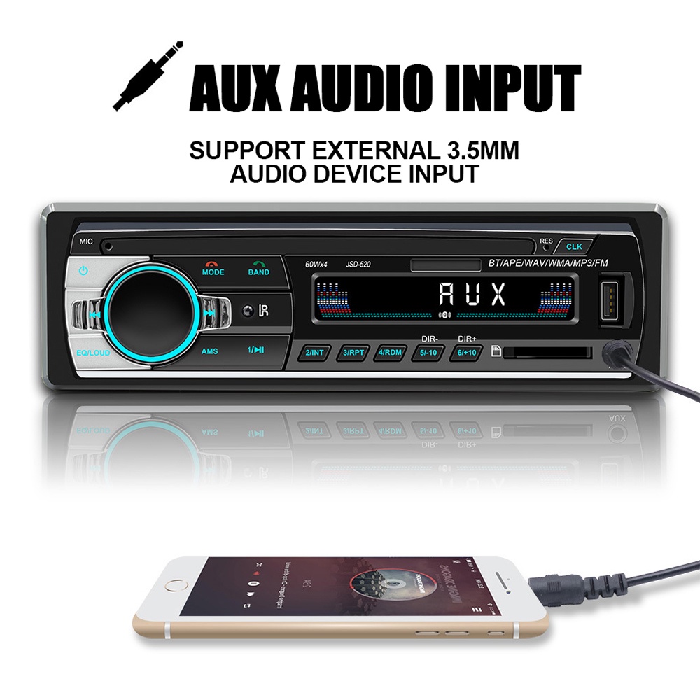 Single Din Audio Tape Mobil JSD-520 MP3 LCD Multifungsi Bluetooth Multifungsi Bluetooth USB FM USB MP3 FM Radio Phone Call Taffware Tape Audio Mobil