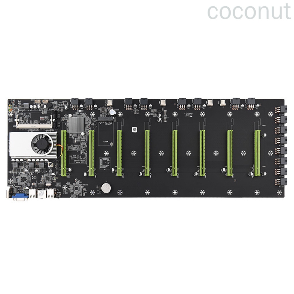 BTC-D37 Computer Motherboard 8 PCI-E 16X Slots Mining Motherboard with Integrated CPU DDR3 Memory coconut.id