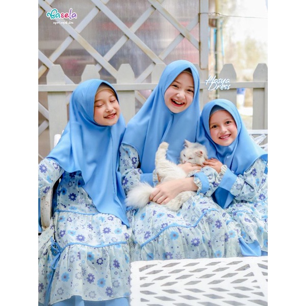 Baju muslim anak terbaru Hasya dress biru kekinian terbaru