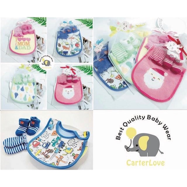 carter love set mitten kaus kaki / hadiah kado newborn bib socks