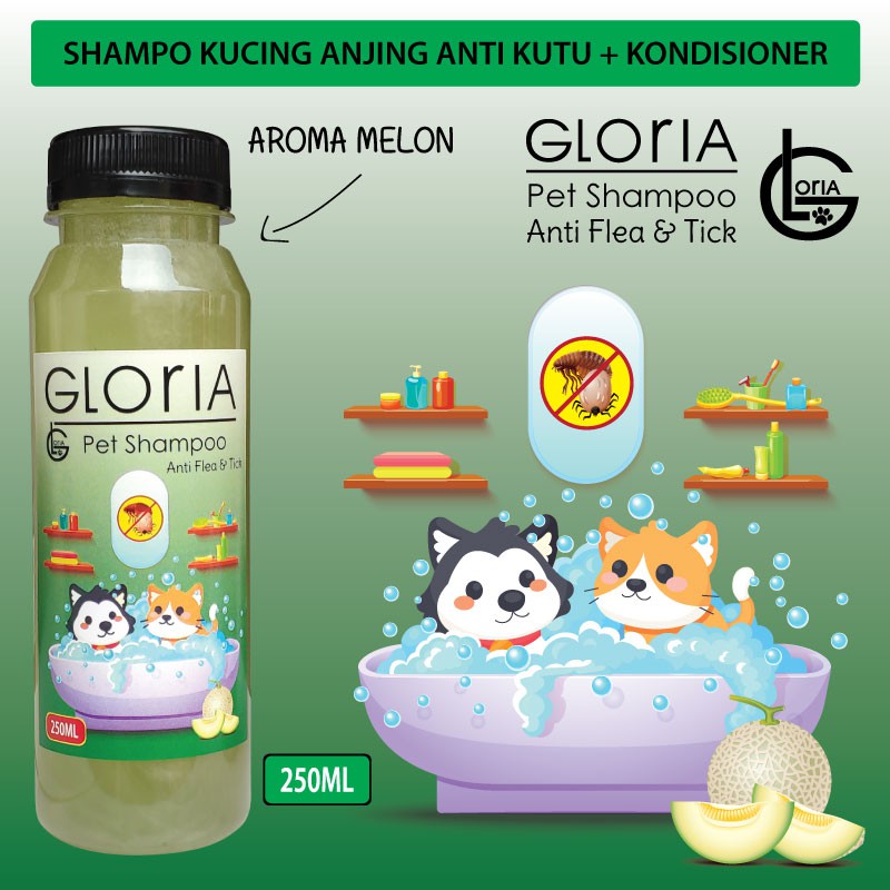 Shampo Kucing Anjing Anti Kutu Kondisioner Aroma Melon Gloria 250ML