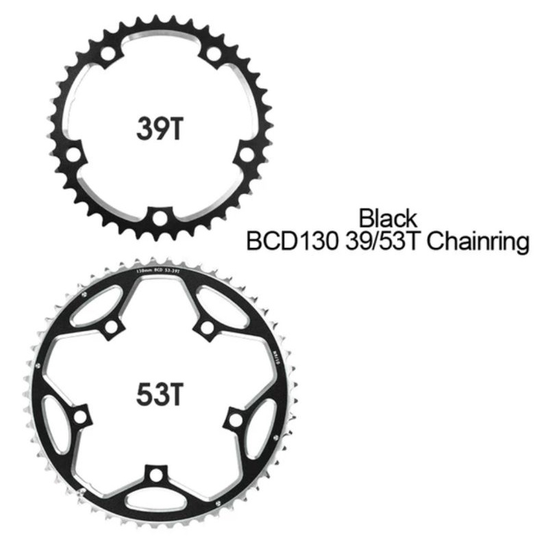 Sepasang Chainring Sepeda 53T 39T Alloy Bcd 130 mm . Chain Ring 53 39 T Bcd 130mm Material Alumunium Compatible 9 10 11 Speed Bisa Roadbike Sepeda lipat Seli dll