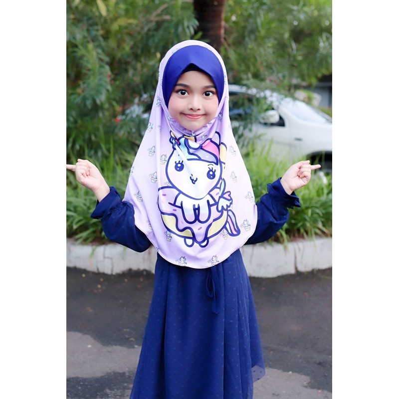 BERGO HIJAB INSTANT ANAK MOTIF UNICORN CAKE , HIJAB ANAK KARAKTER LUCU