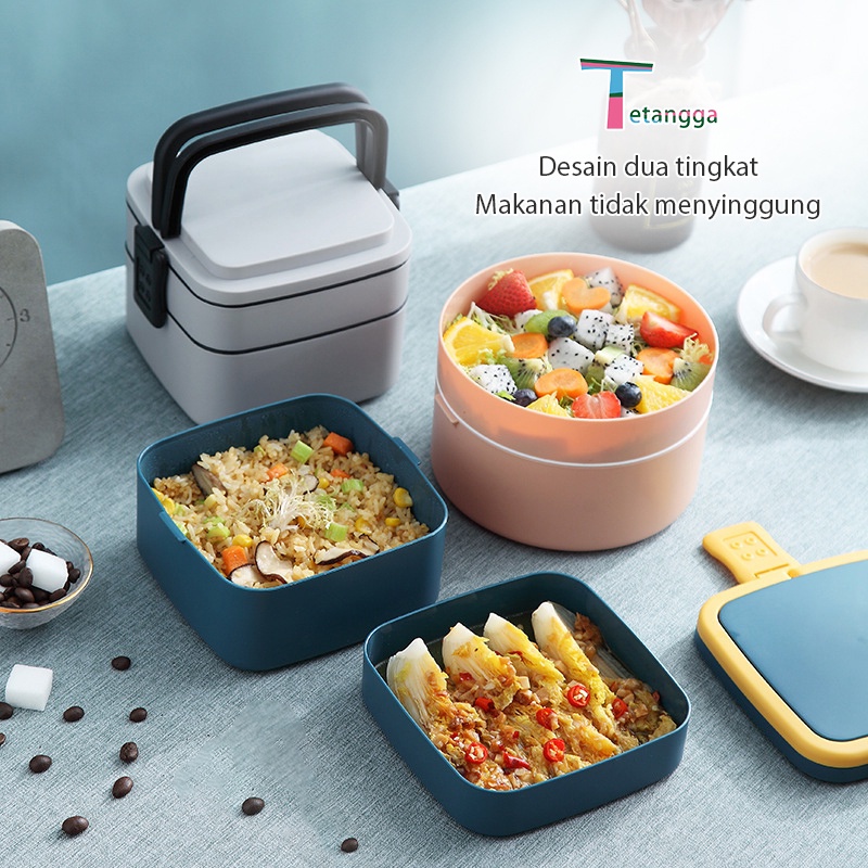 Double-Layer Lunch Box Free Sendok Anti Bocor Dan Anti Percikan Kotak Makan BPA FREE